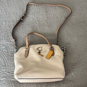 Coach purse. 
Leather
Cream, yellow, & blue